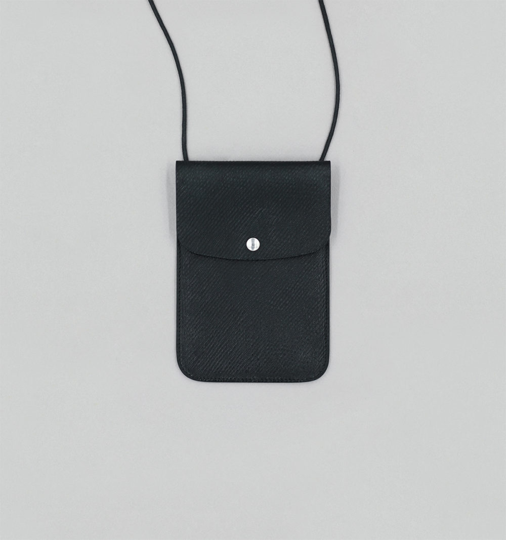 Black Russian Calf Leather Neck Pouch