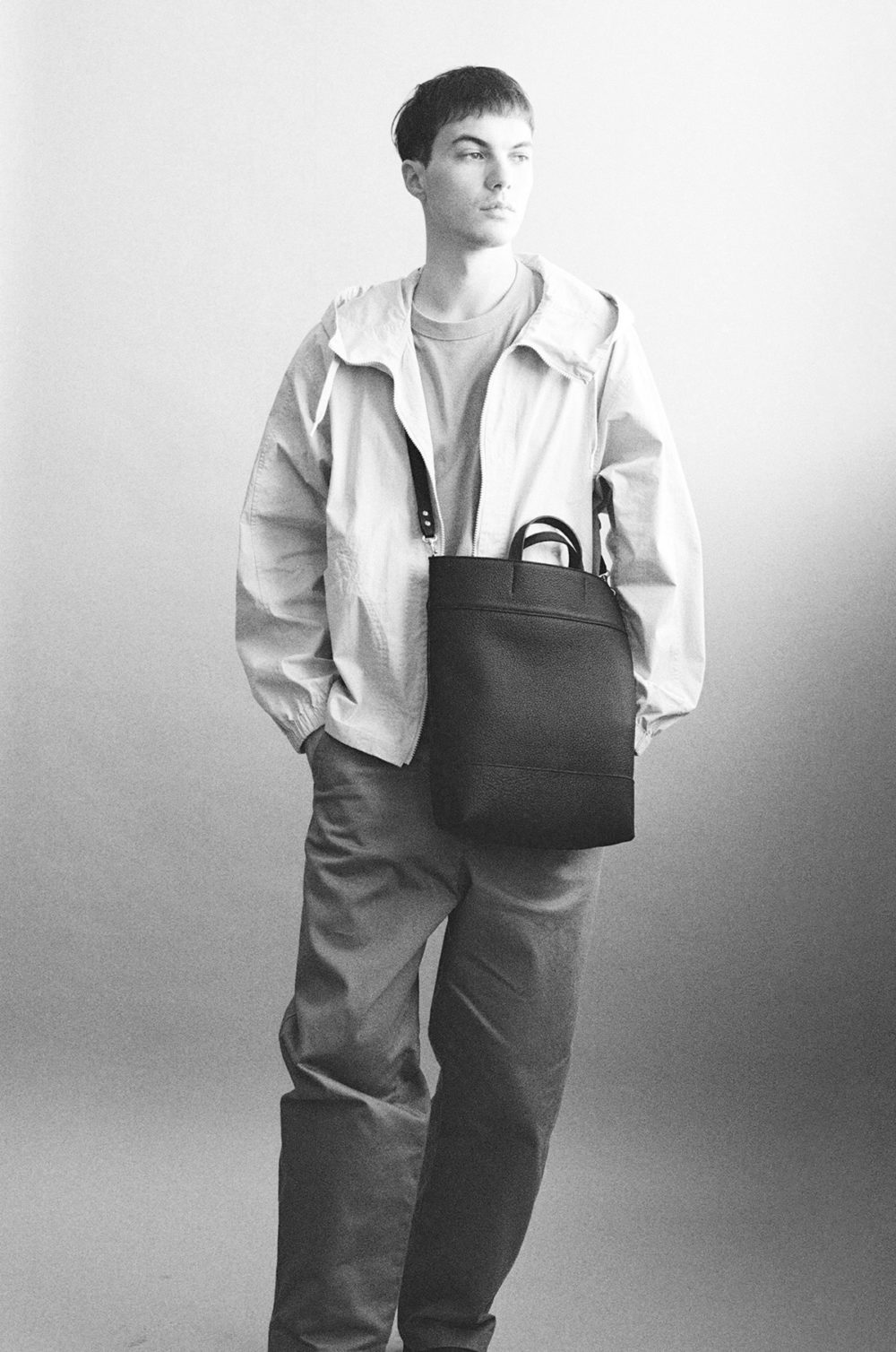 Sac Cabas Trois Pans En Cuir de Russie Noir
