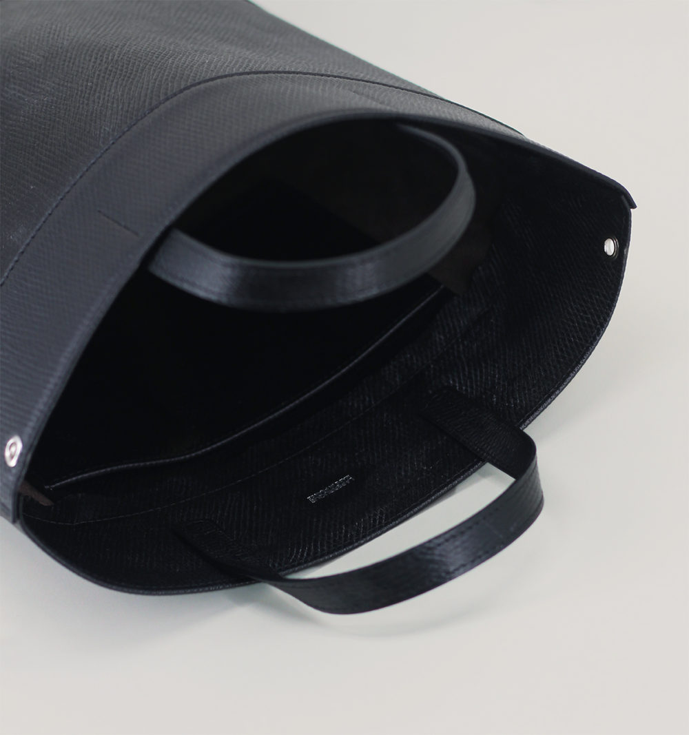 Sac Cabas Trois Pans En Cuir de Russie Noir