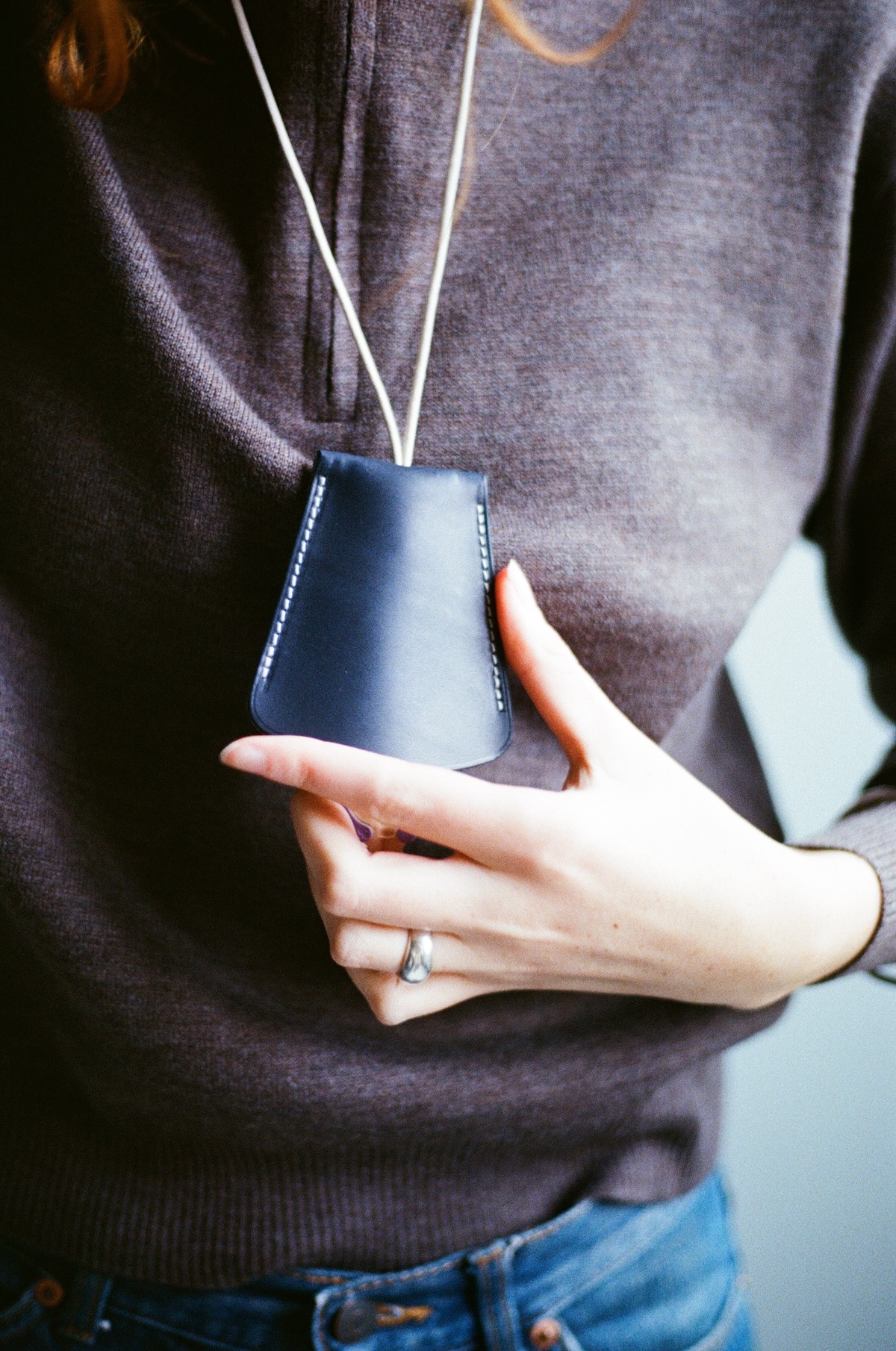 Navy Vegetable Calf Leather Bell Key-holder