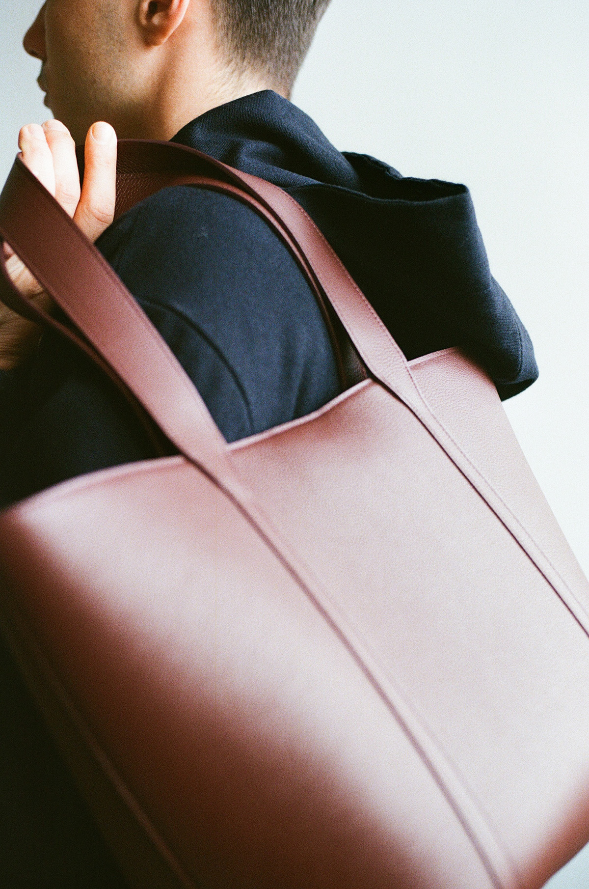 Burgundy Grained Taurillon Leather Tote Bag