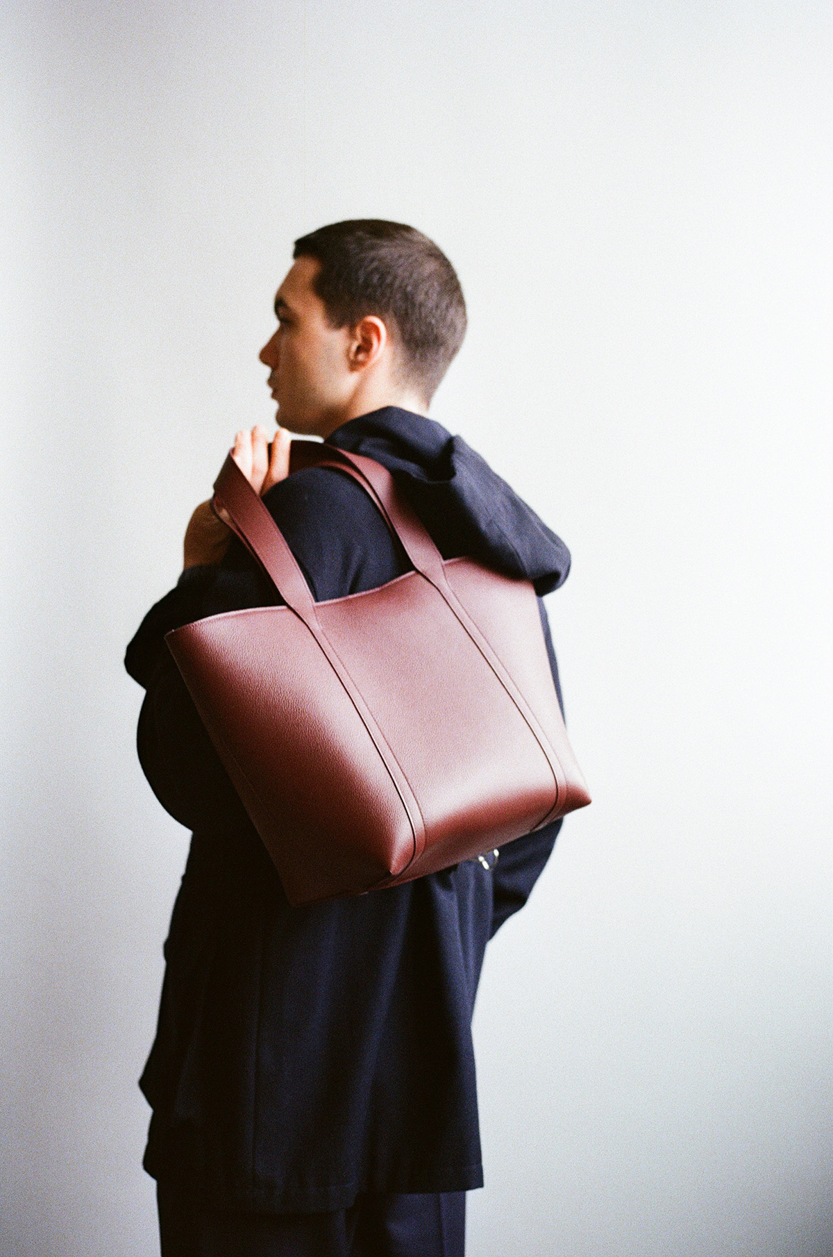 Burgundy Grained Taurillon Leather Tote Bag