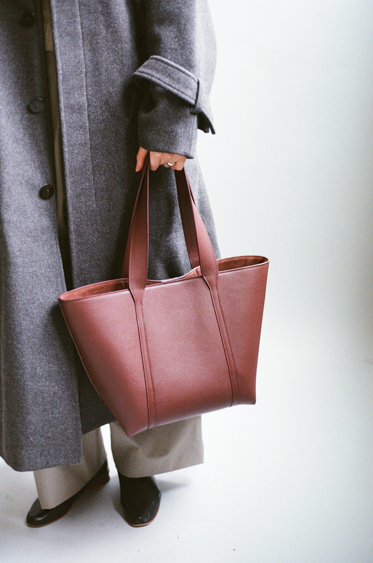 Burgundy Grained Taurillon Leather Tote Bag