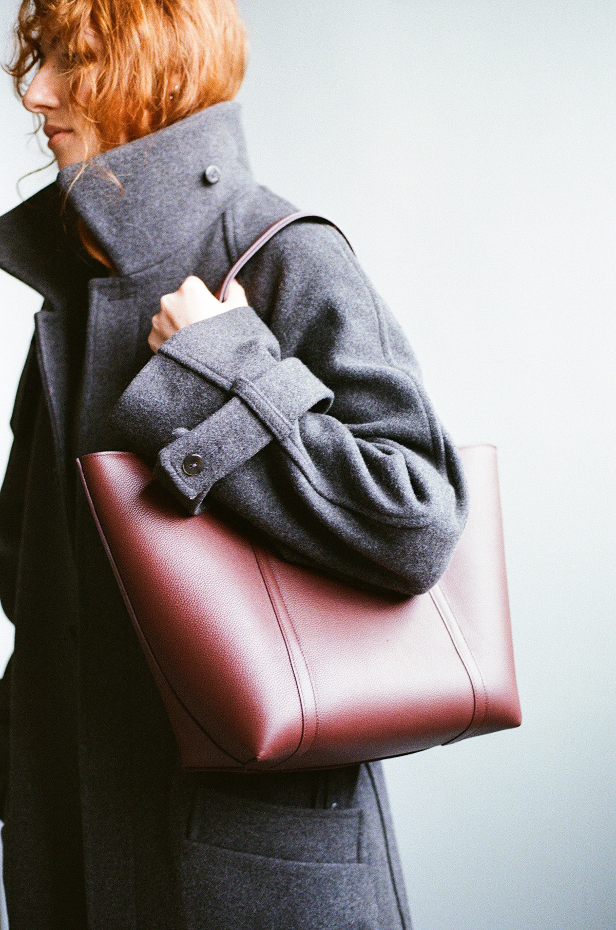 Burgundy Grained Taurillon Leather Tote Bag
