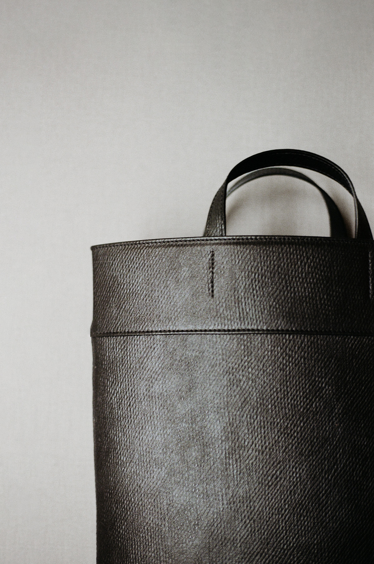 Black Russian Calf Leather Three Panels Tote Bag