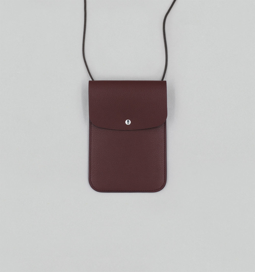 Burgundy Grained Taurillon Leather Neck Pouch