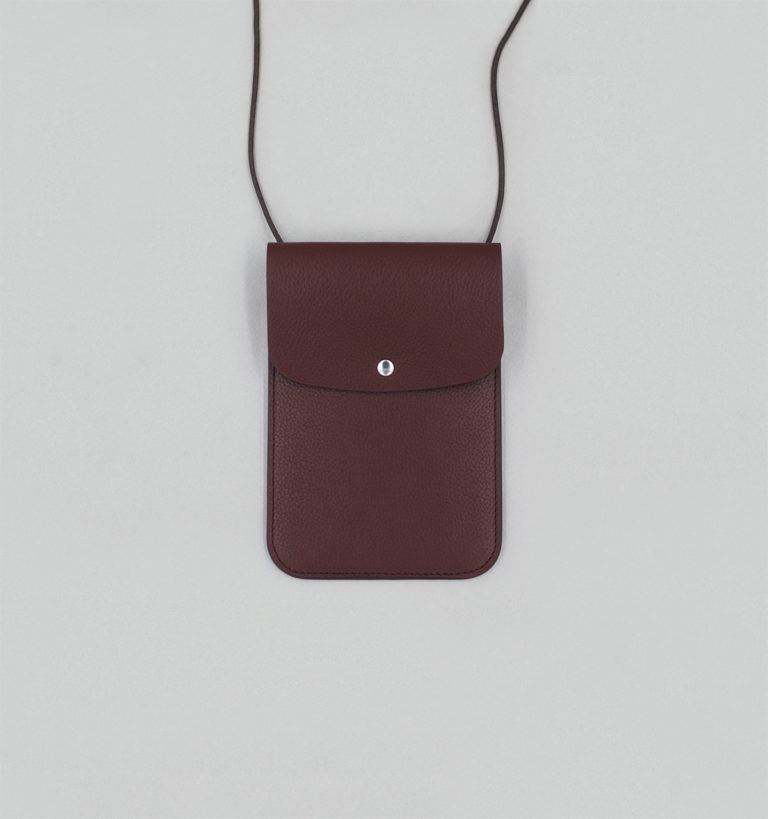 Burgundy Grained Taurillon Leather Neck Pouch