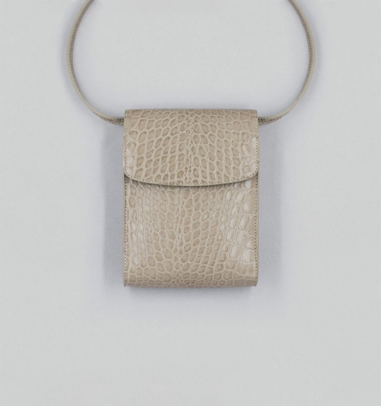 Mastic Crocodile Embossed Calf Leather Flap Pouch