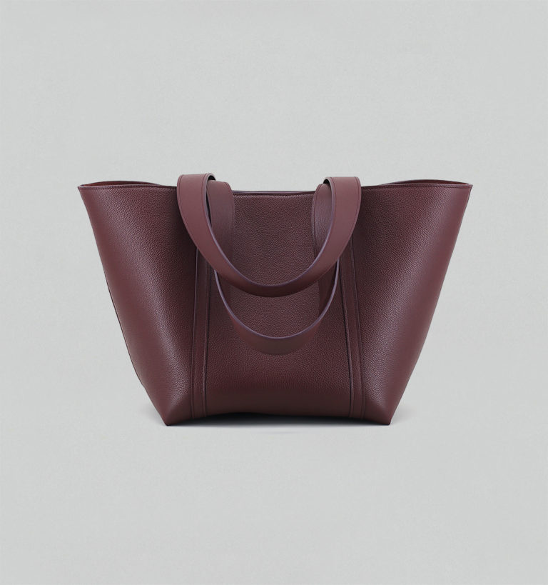 Burgundy Grained Taurillon Leather Tote Bag