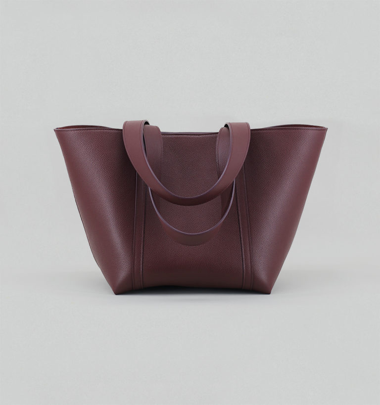 Burgundy Grained Taurillon Leather Tote Bag