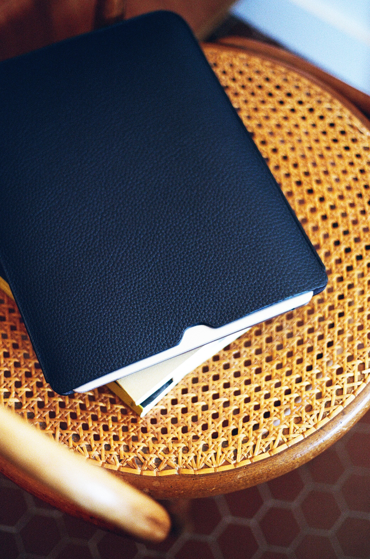 Navy Grained Taurillon Leather Laptop Sleeve