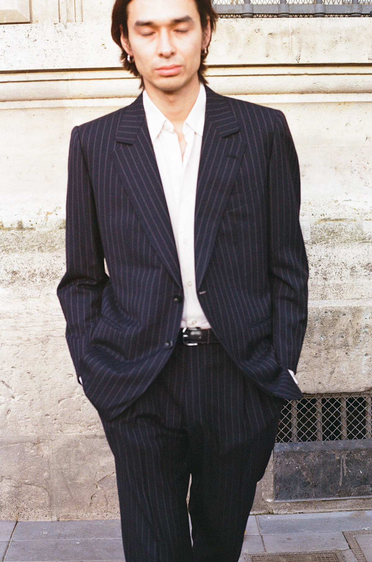 Black Cordovan and silver buckle formal belt