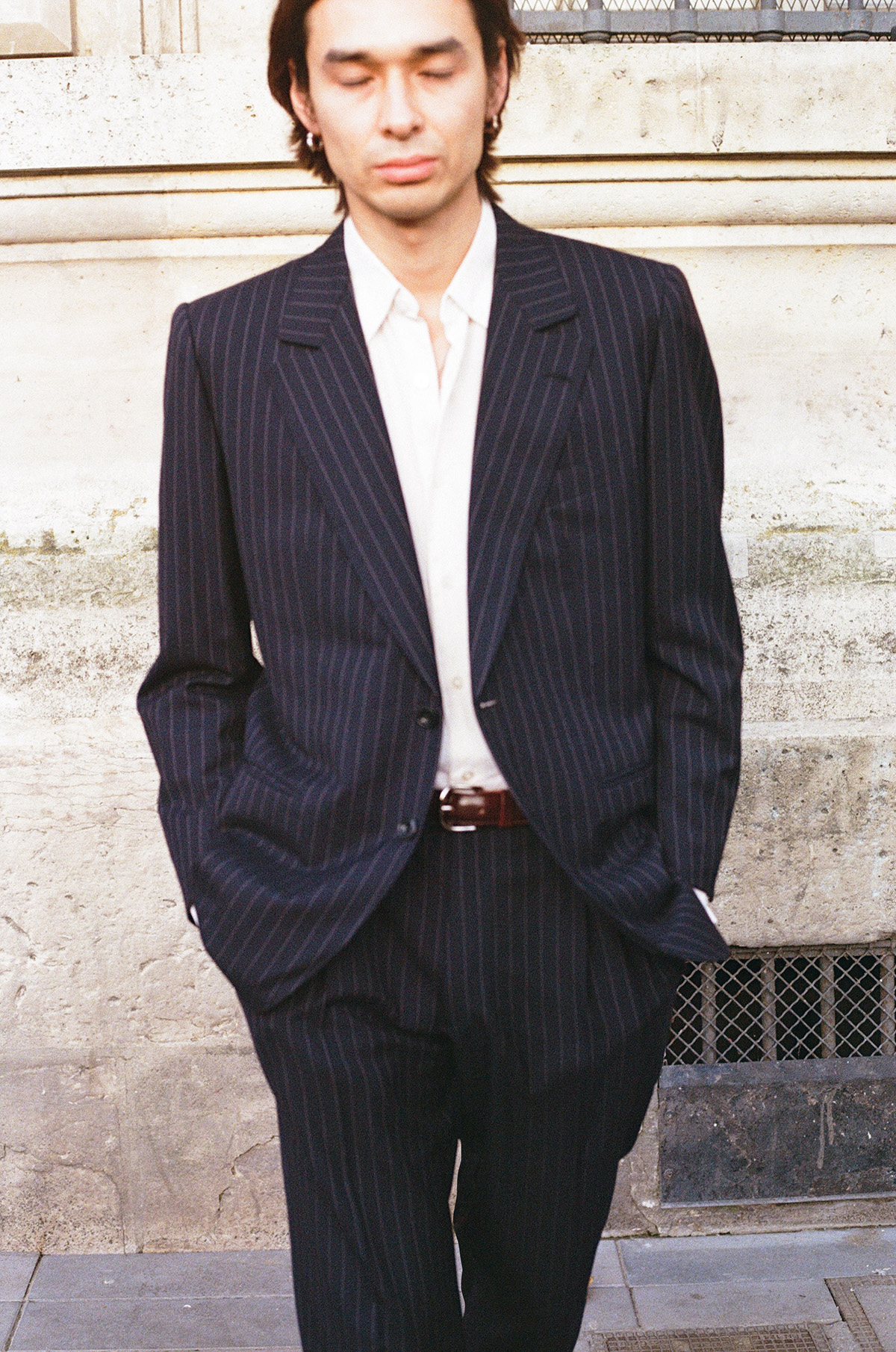 Burgundy Cordovan and silver buckle formal belt