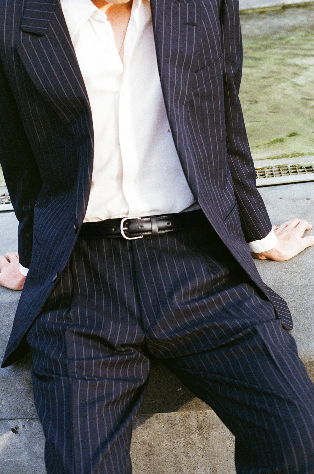 Black Cordovan and silver buckle formal belt
