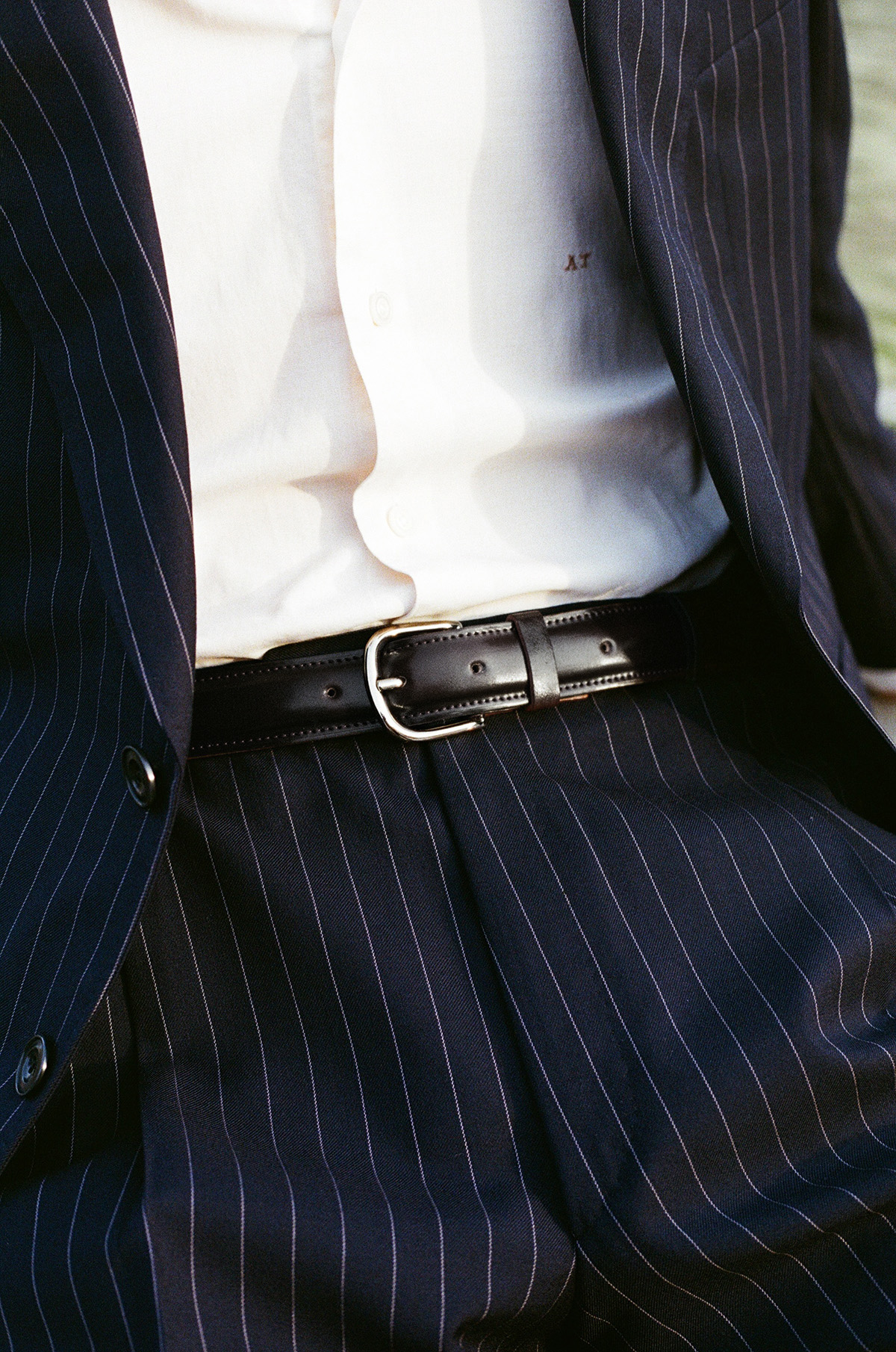 Black Cordovan and silver buckle formal belt