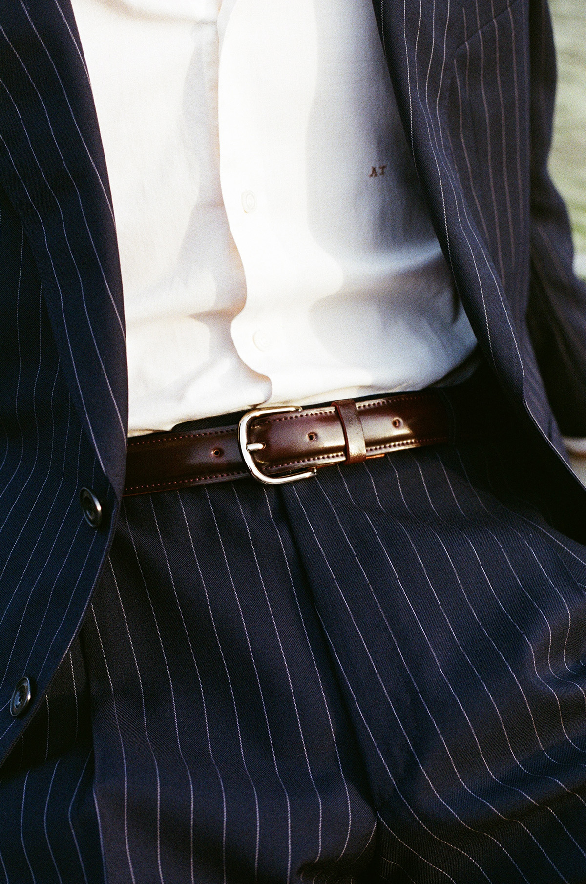 Burgundy Cordovan and silver buckle formal belt