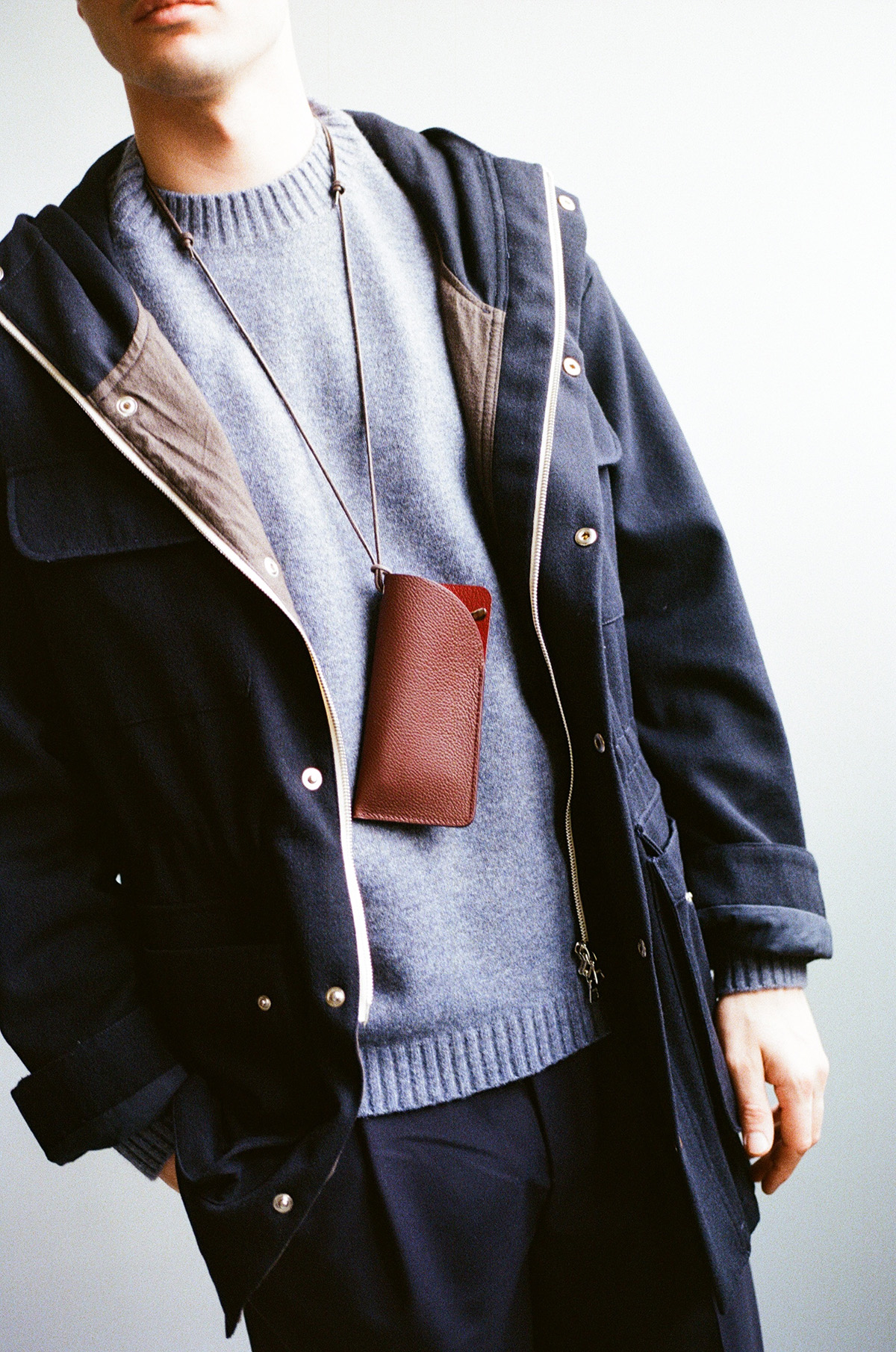 Burgundy Grained Taurillon Leather Neck Glasses Sleeve