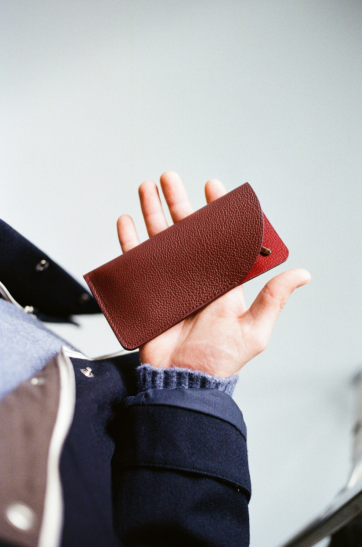 Burgundy Grained Taurillon Leather Neck Glasses Sleeve