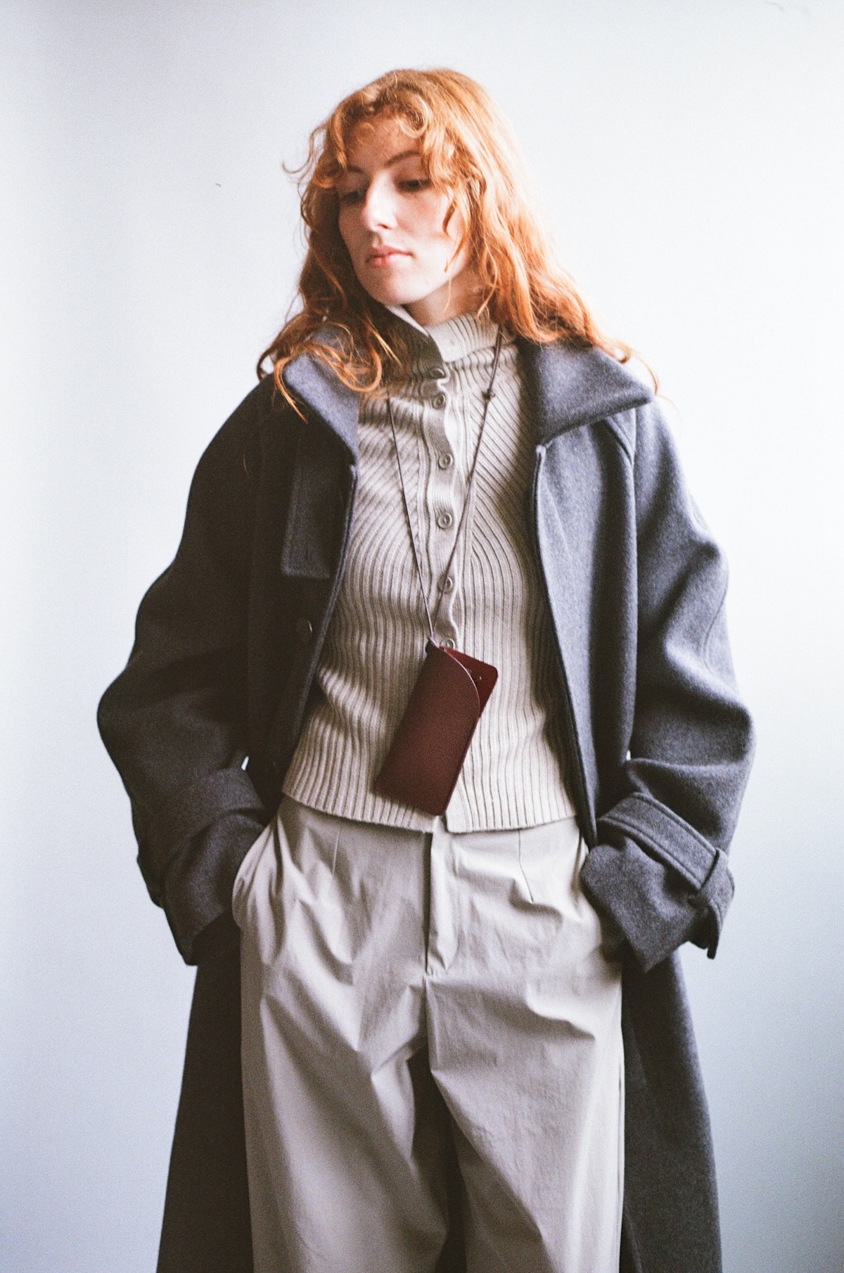 Burgundy Grained Taurillon Leather Neck Glasses Sleeve