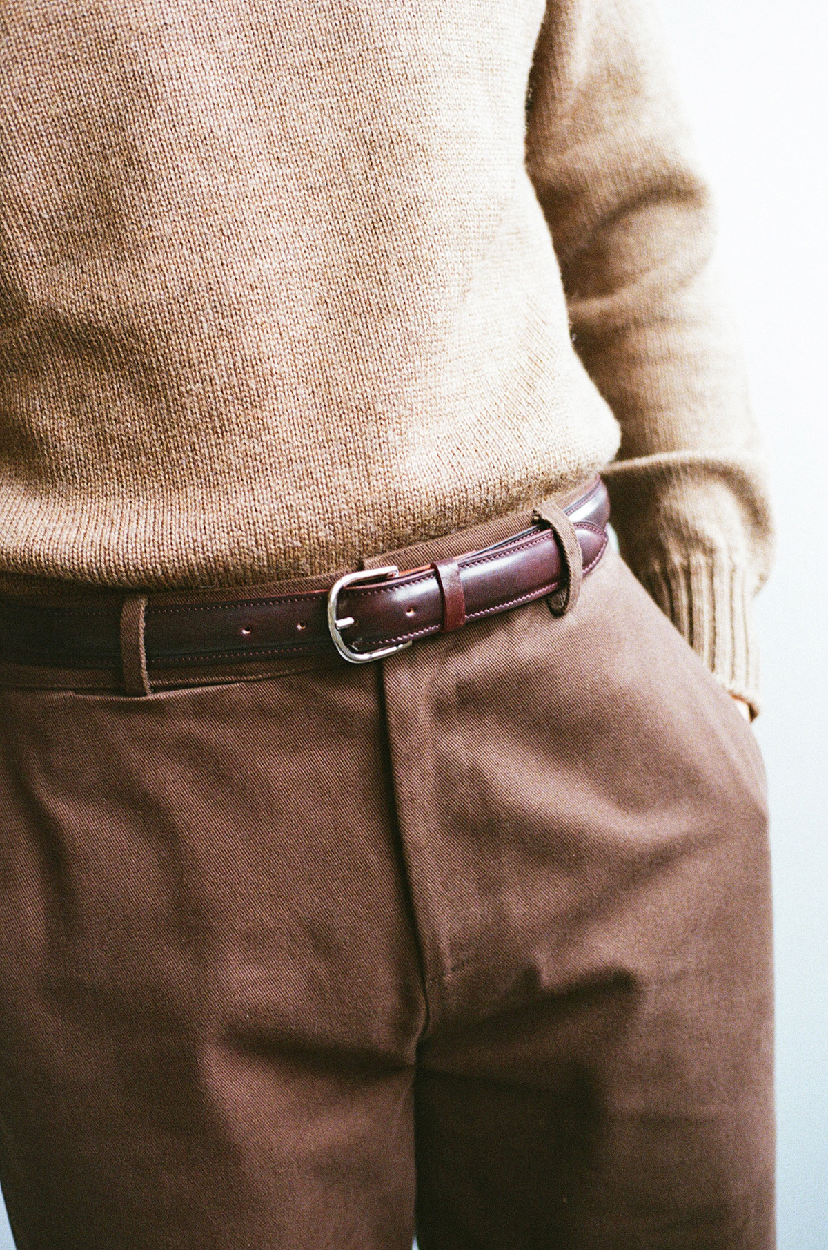 Burgundy Cordovan and silver buckle formal belt