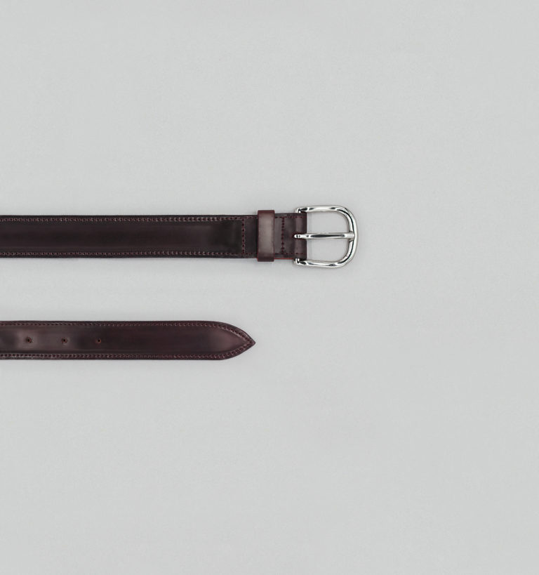 Burgundy Cordovan and silver buckle formal belt
