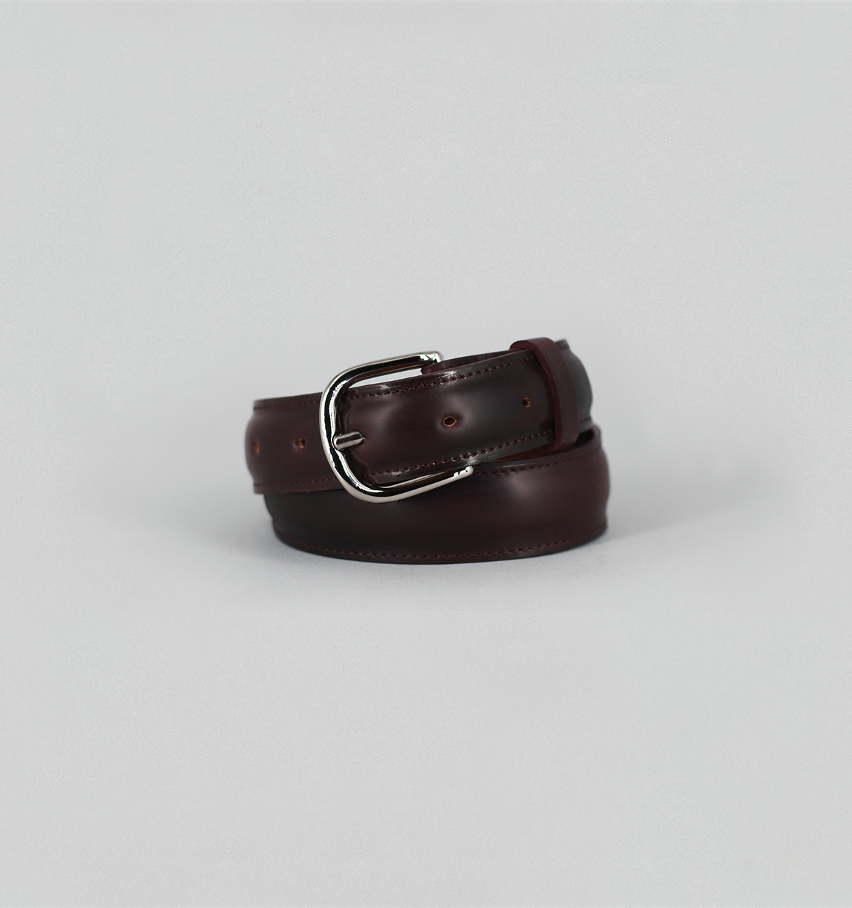 Burgundy Cordovan and silver buckle formal belt