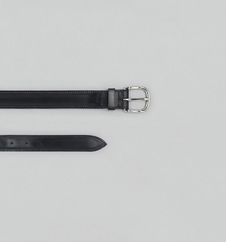 Black Cordovan and silver buckle formal belt