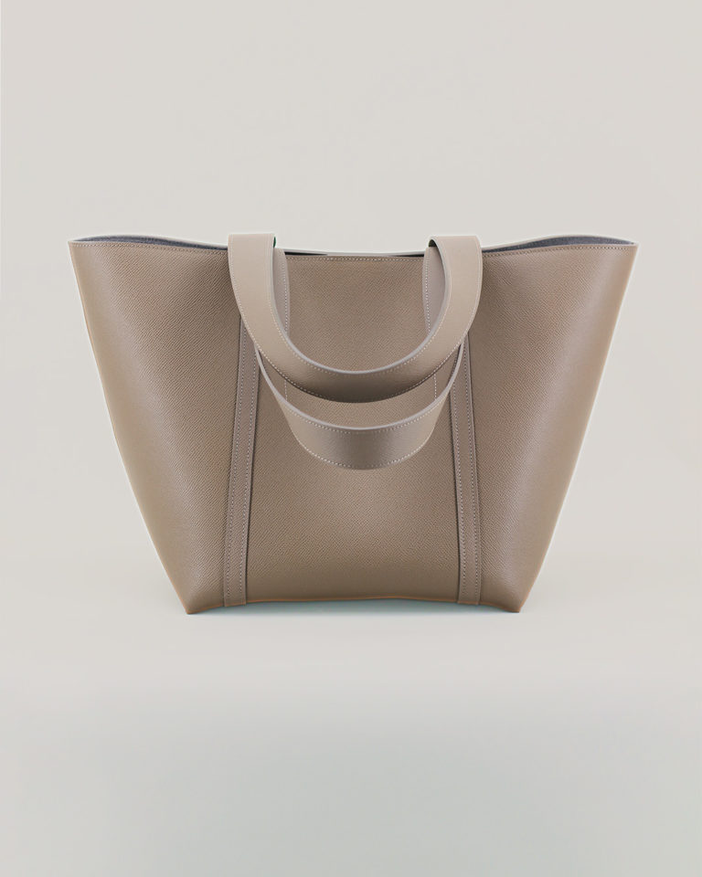 176 - Taupe Cross-Hatched Grained Calf Tote Bag