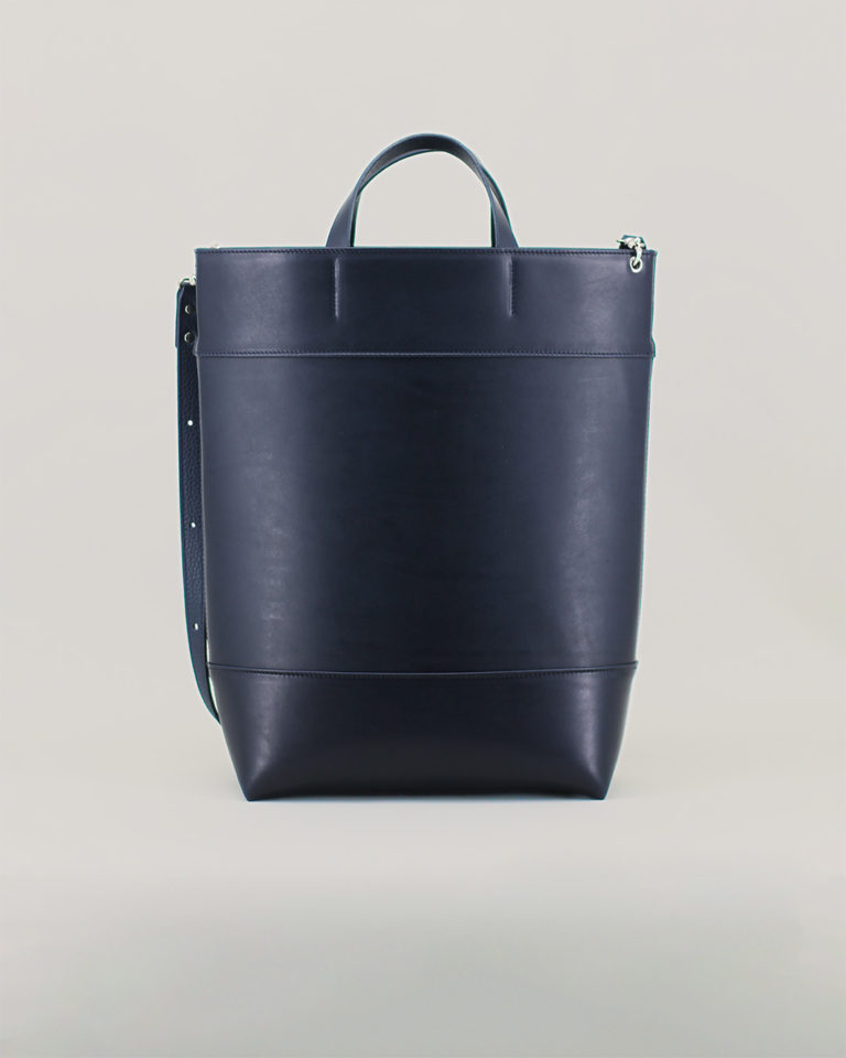 179 - Navy Vegetable Calf Three Panels Tote Bag