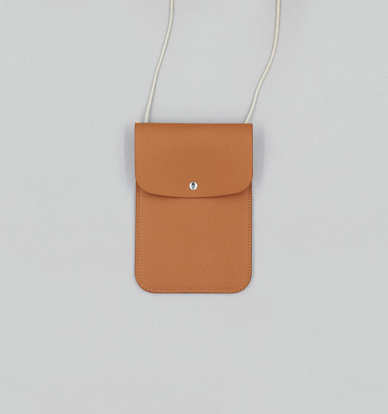 Camel Cross-Hatched Calf Neck Pouch