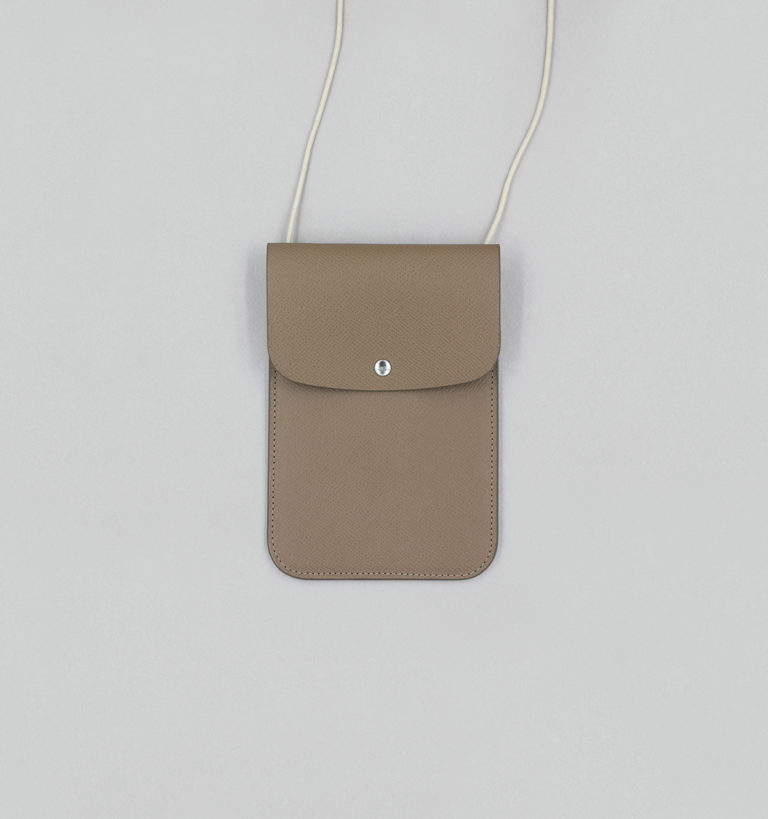 Taupe Cross-Hatched Calf Neck Pouch