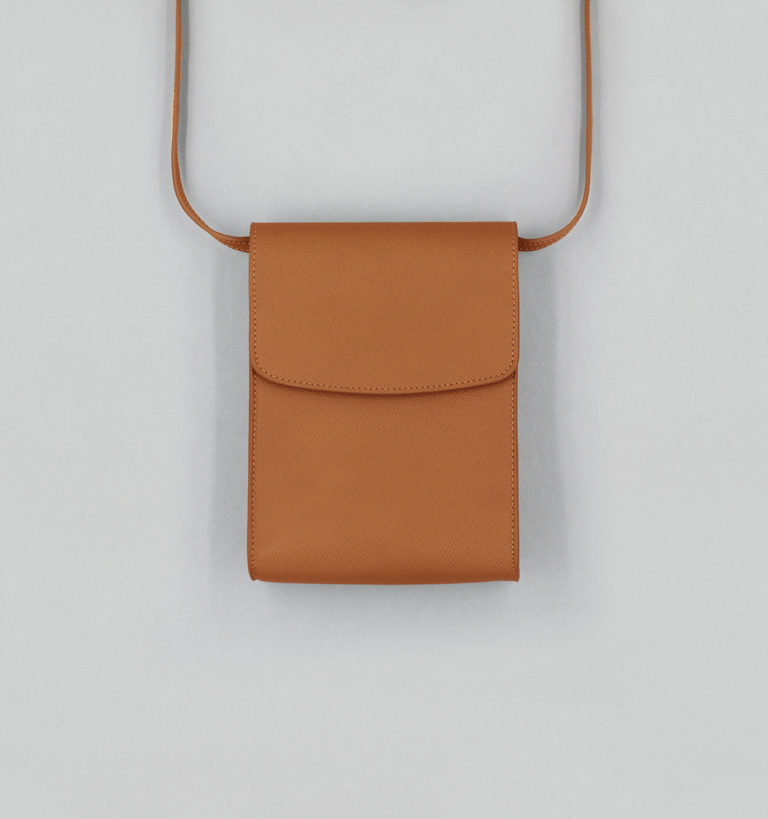 Camel Cross-Hatched Calf Flap Pouch