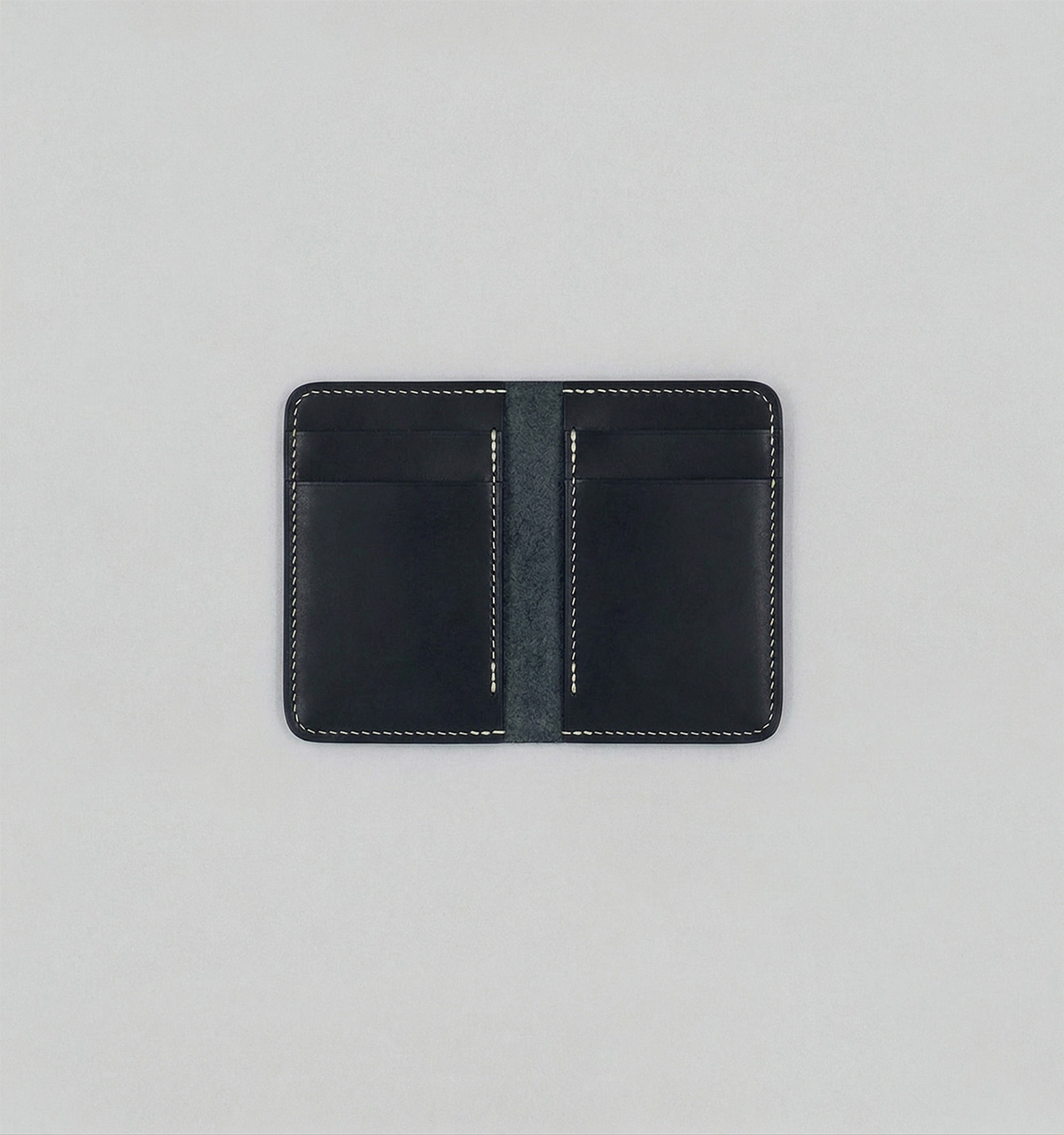 Black Vegetable Calf Leather Folding Cardholder