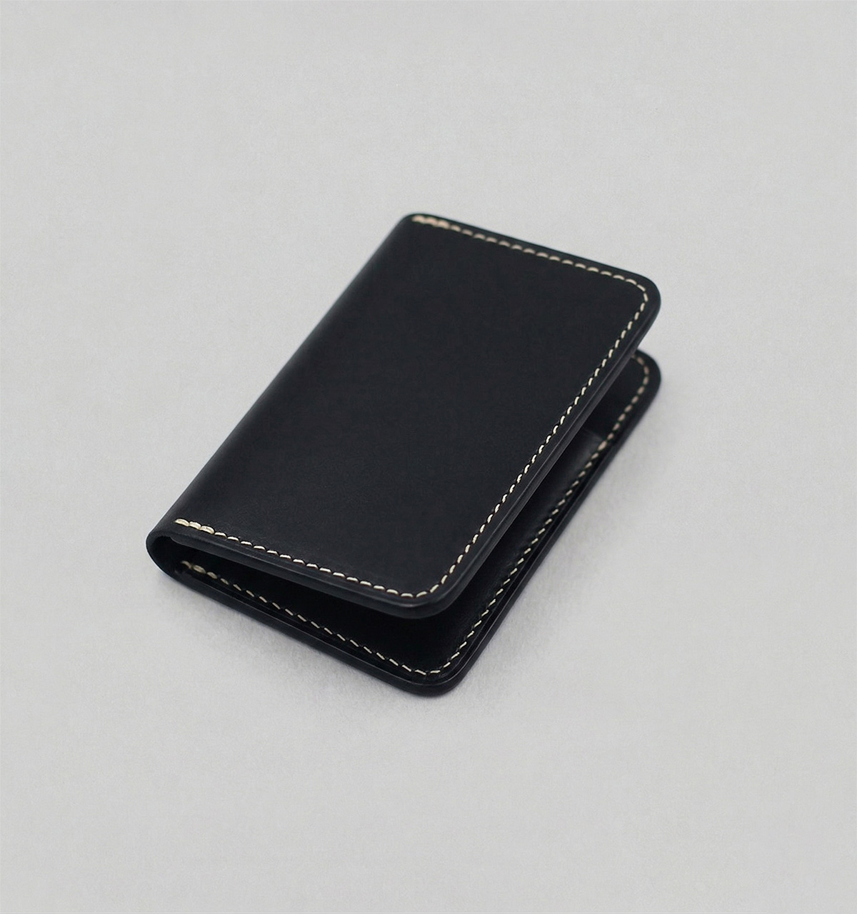 Black Vegetable Calf Leather Folding Cardholder