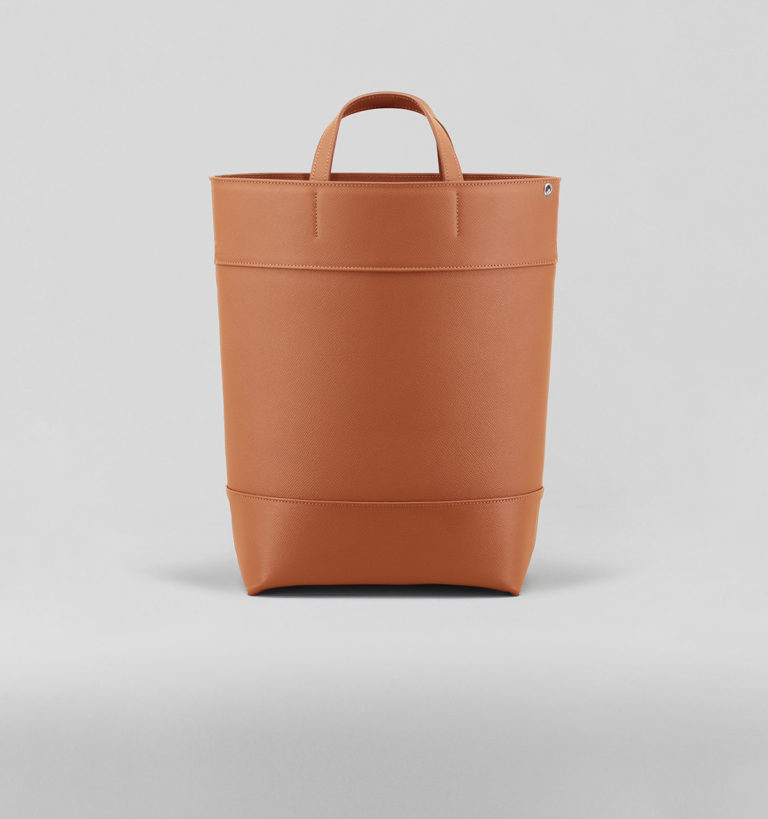 Sac Cabas Trois Pans en Veau Quadrillé Camel