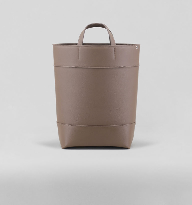 Taupe Cross-Hatched Calf Three Panels Tote Bag