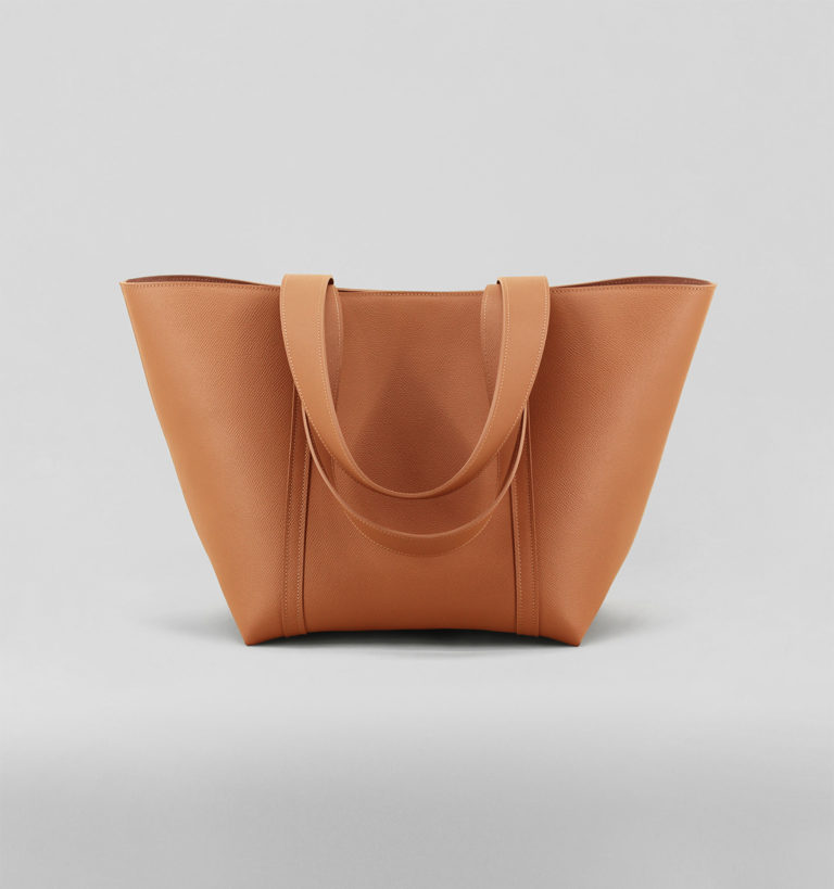 Camel Cross-Hatched Calf Leather Tote Bag