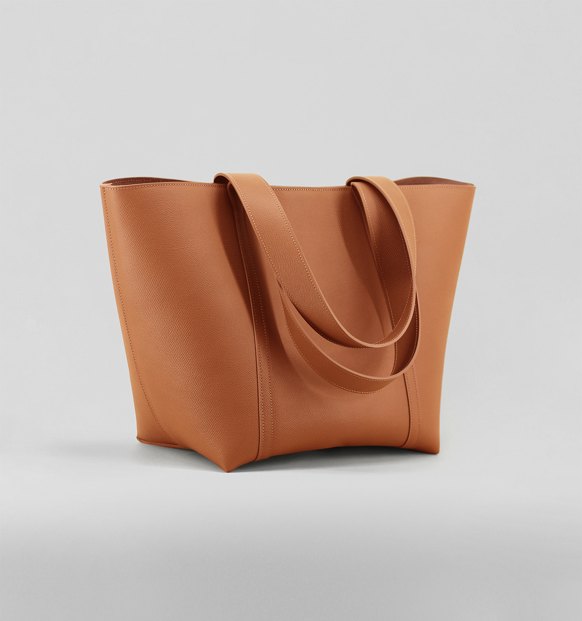 Camel Cross-Hatched Calf Leather Tote Bag