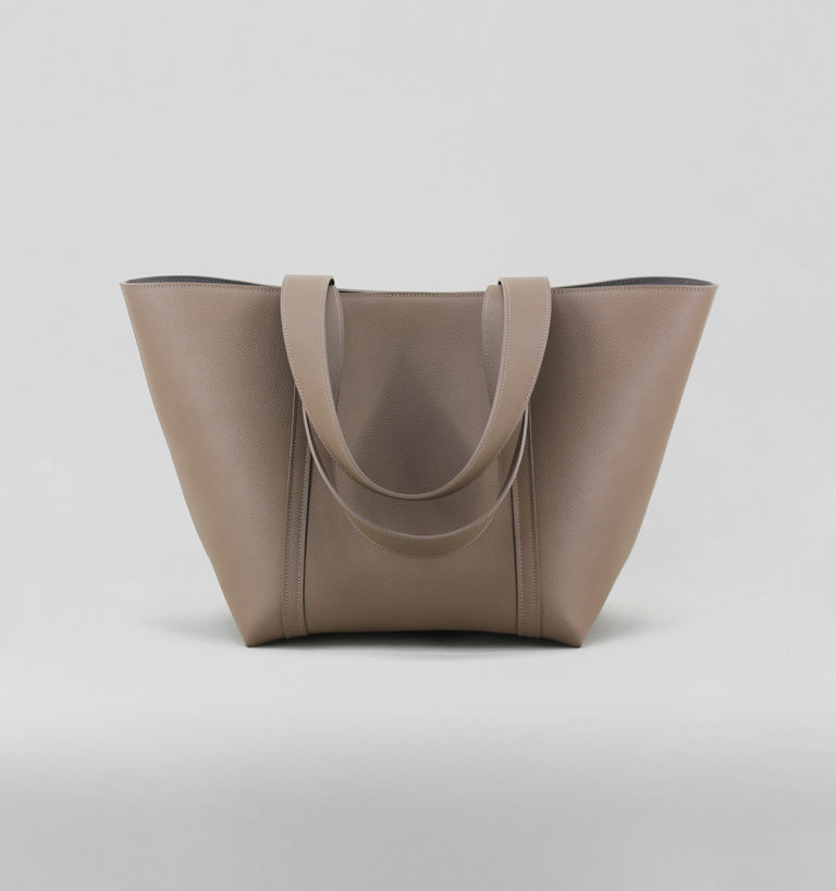 Taupe Cross-Hatched Calf Leather Tote Bag