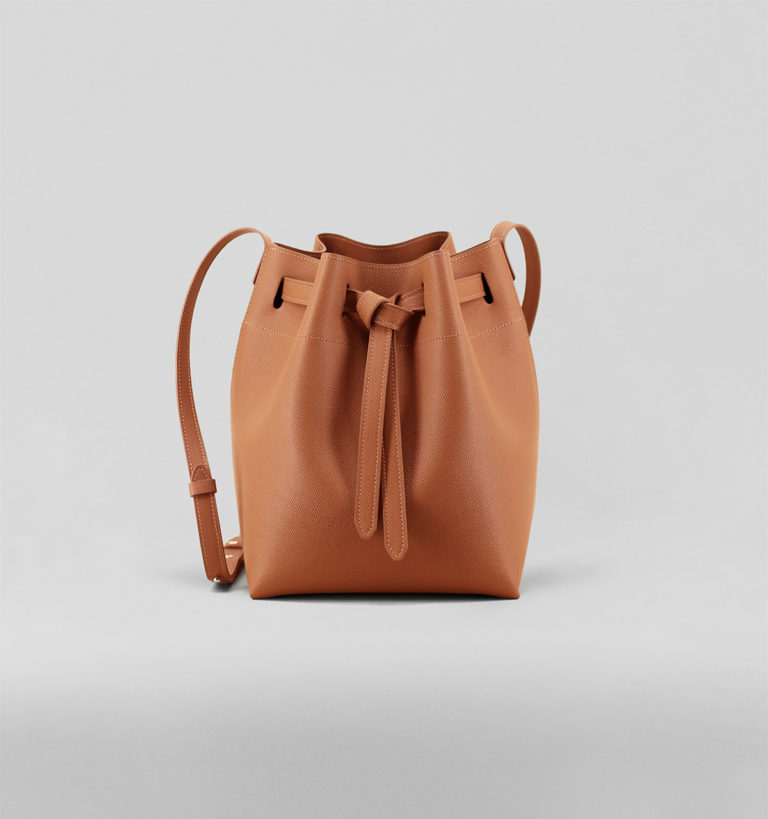 Camel Cross-Hatched Calf Bucket Bag