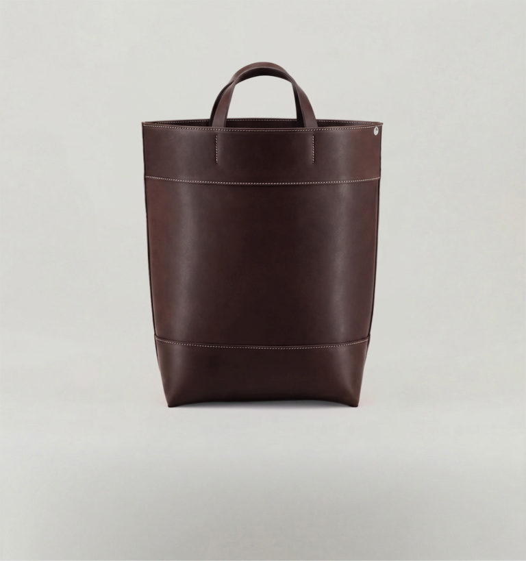 Chocolate Vegetable Calf Leather Three Panels Tote Bag