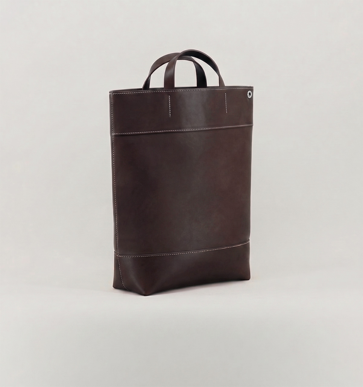 Chocolate Vegetable Calf Leather Three Panels Tote Bag