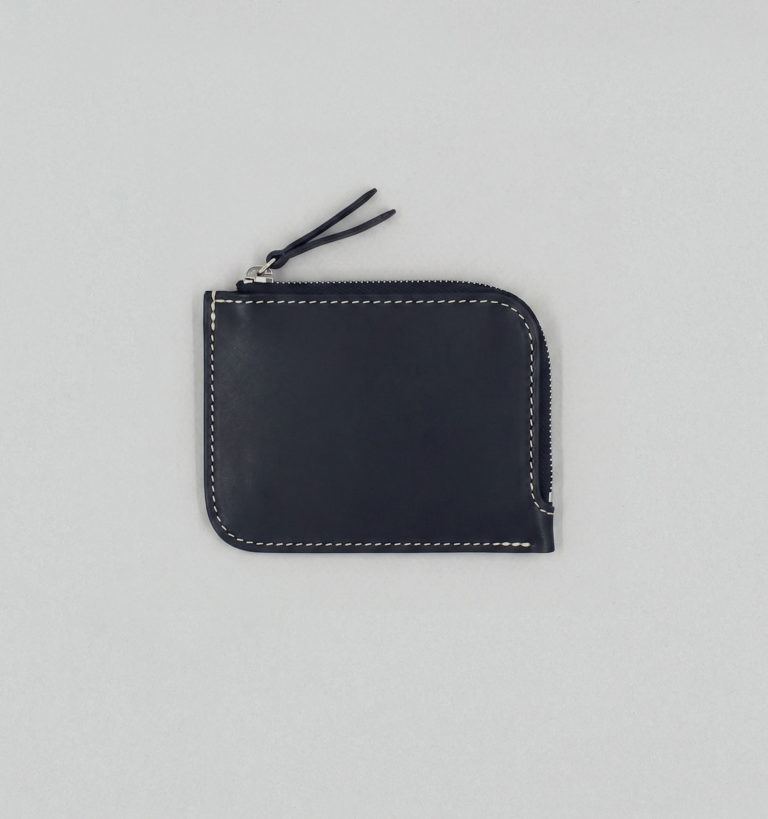 Black Vegetable Calf Leather Half-Zip Wallet
