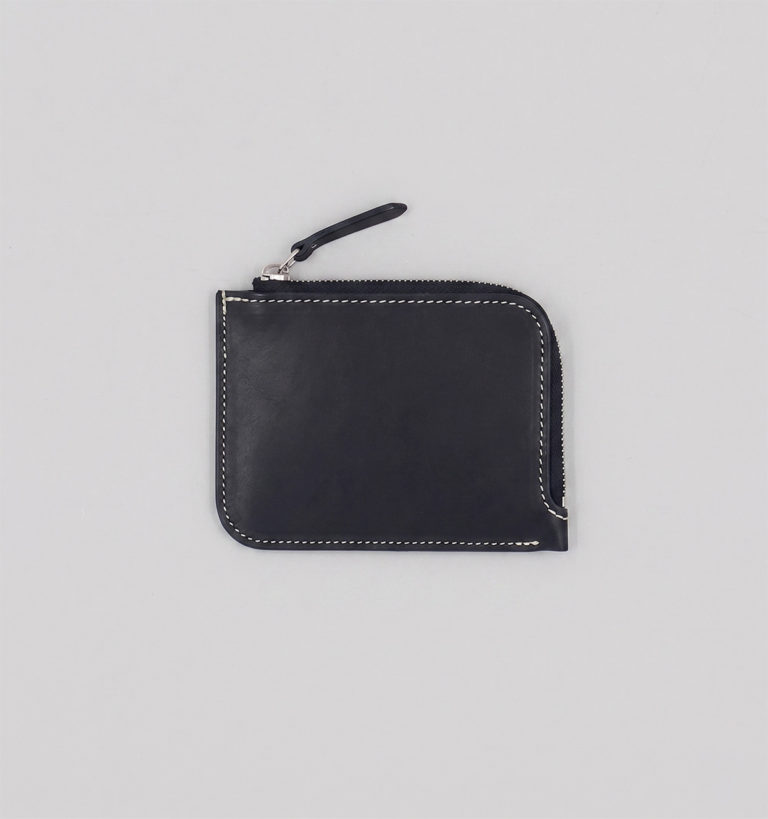 Black Vegetable Calf Leather Half-Zip Wallet