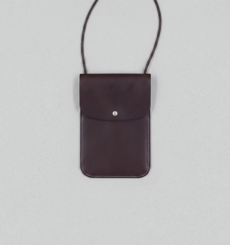 Chocolate Vegetable Calf Leather Neck Pouch
