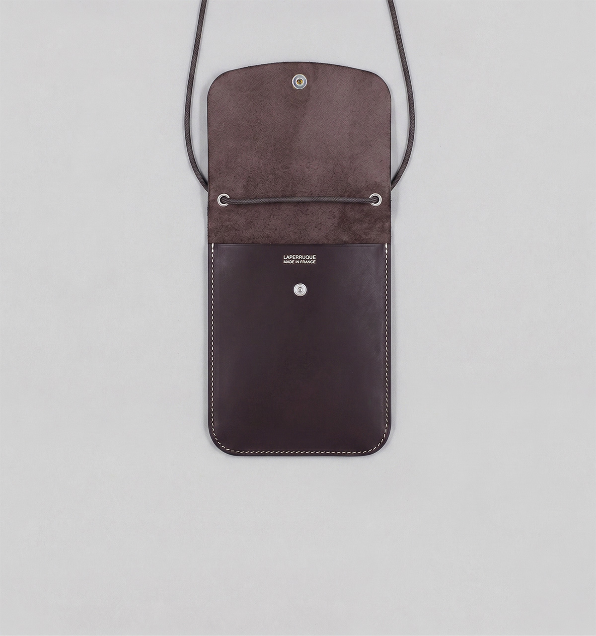 Chocolate Vegetable Calf Leather Neck Pouch