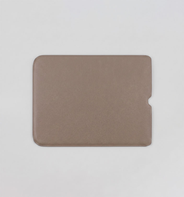 Taupe Cross-Hatched Calf Leather Laptop Sleeve