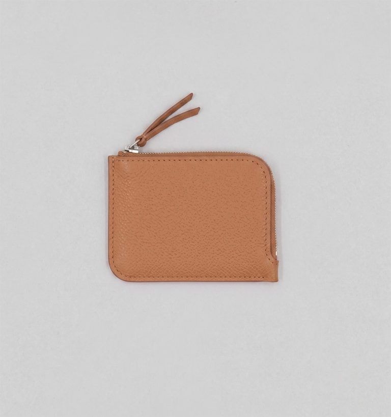 Camel Cross-Hatched Calf Leather Half-Zip Wallet