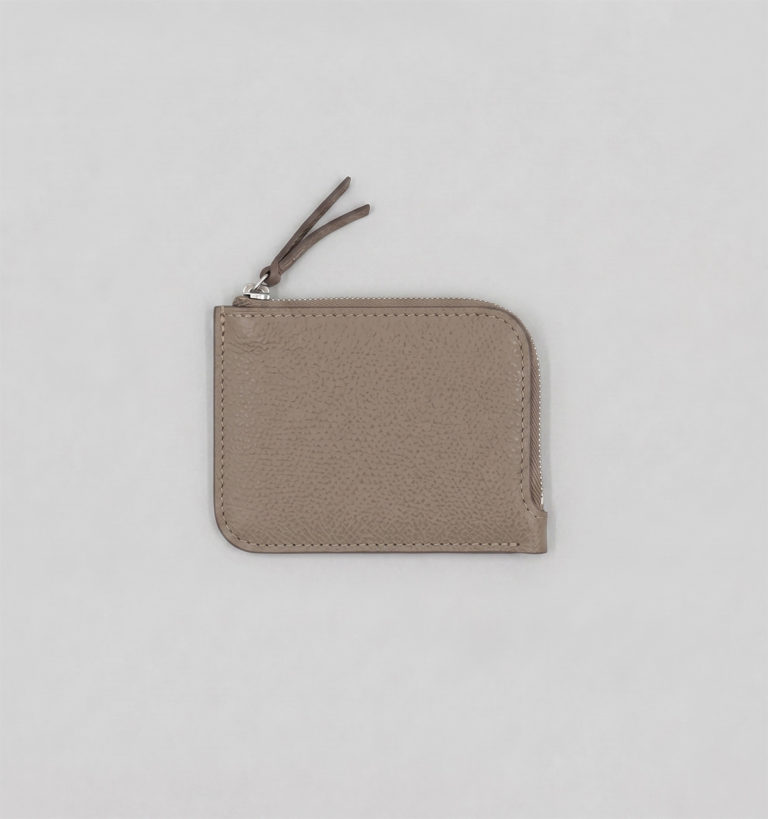 Taupe Cross-Hatched Calf Leather Half-Zip Wallet