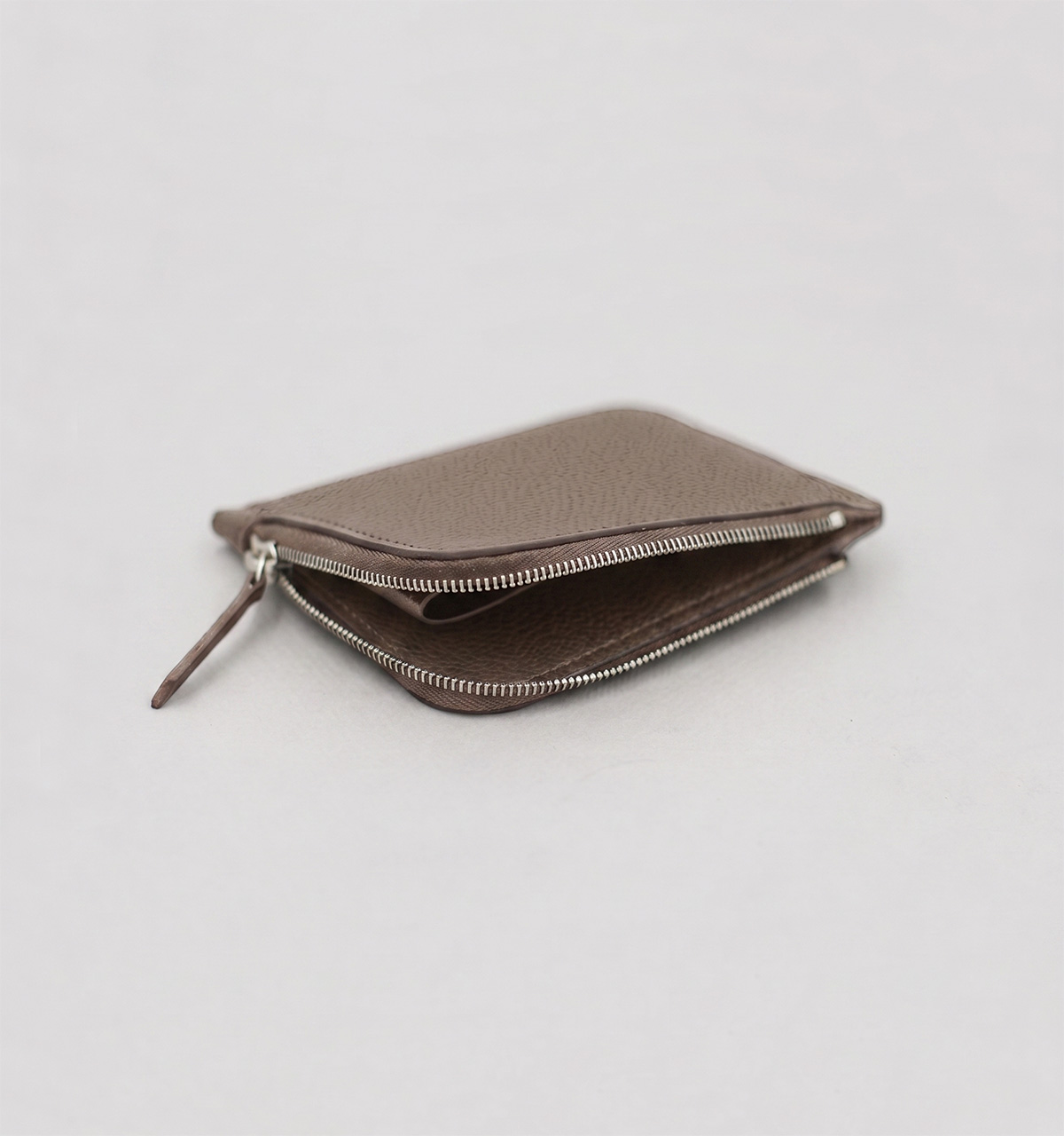 Taupe Cross-Hatched Calf Leather Half-Zip Wallet